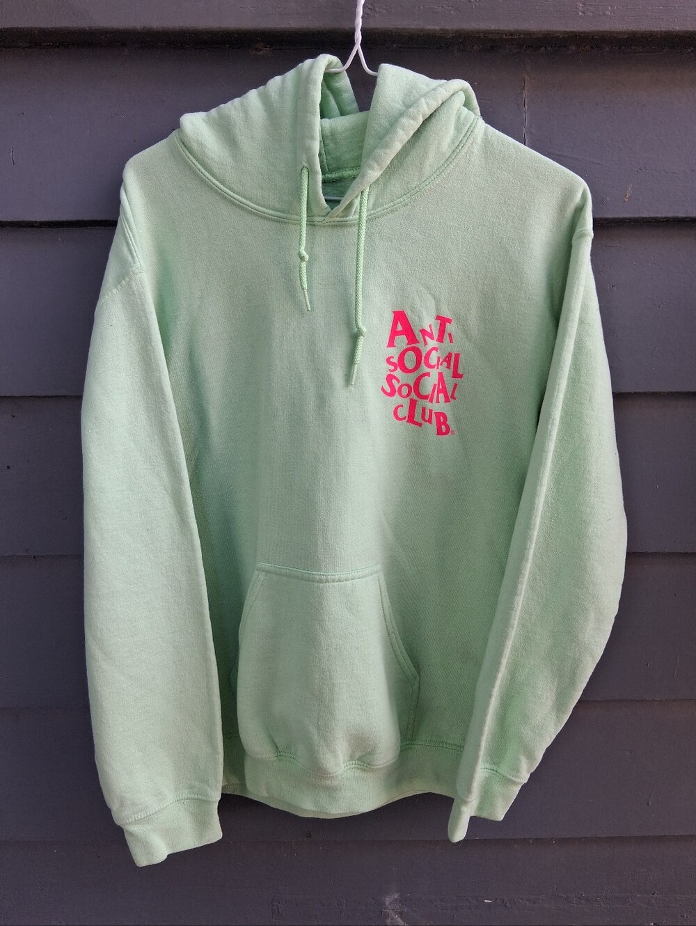Anti Social Social Club Mint Green Hoodie with Pink Logo